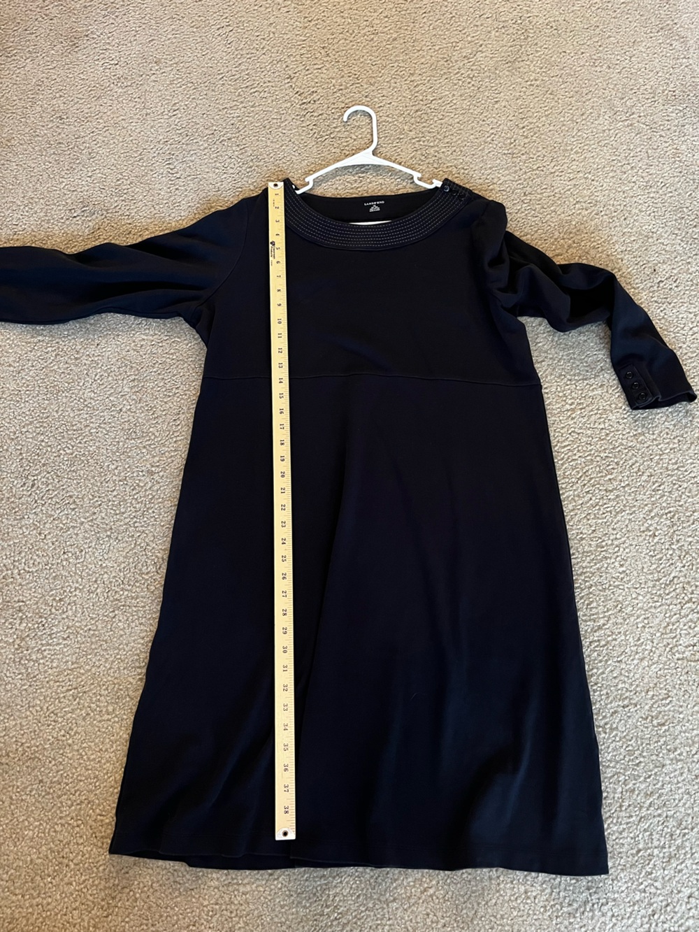 Lands' End Black Boatneck Long-Sleeve Dress Button Detail Modest Size 1X 16W/18W - Picture 9 of 9